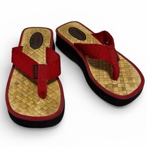 VTG Y2K SODA Platform Sandals Foam Bottom Wicker Woven Footbed